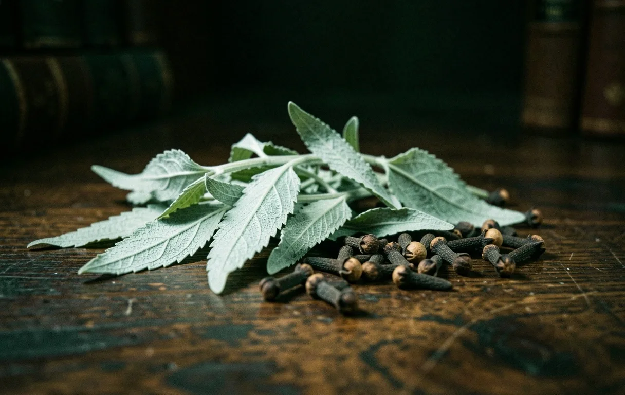 Muestras botánicas de ajenjo y clavo